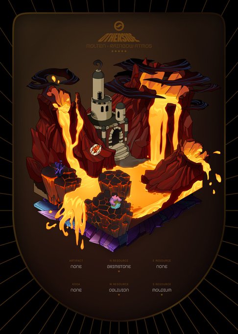 The image showcases a stylized volcanic Otherside land plot featuring lava flows, a central tower structure, and rocky terrain, with text labels at the bottom indicating environment settings like "Brimstone" and "Oblivion." At the top, the logo reads "MOLOTOV ROUNDUP FITMOS," representing PYRO's celebration of acquiring Otherdeed #81777 as a commitment to building within the BAYC ecosystem.