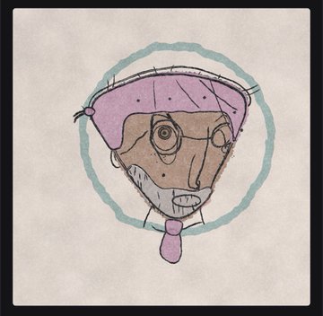 Cartoon-style illustration of a man with glasses wearing a pink hat, with a piece of tape over his mouth, surrounded by a blue circle.