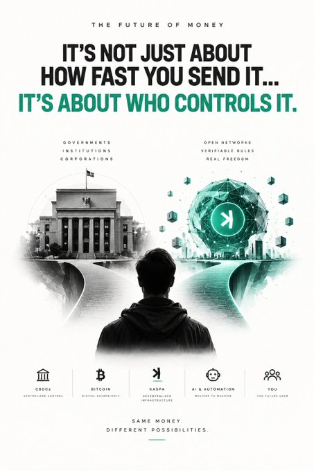 An infographic titled "THE FUTURE OF MONEY" contrasting traditional banking with cryptocurrency, featuring the text "IT'S NOT JUST ABOUT HOW FAST YOU SEND IT... IT'S ABOUT WHO CONTROLS IT."