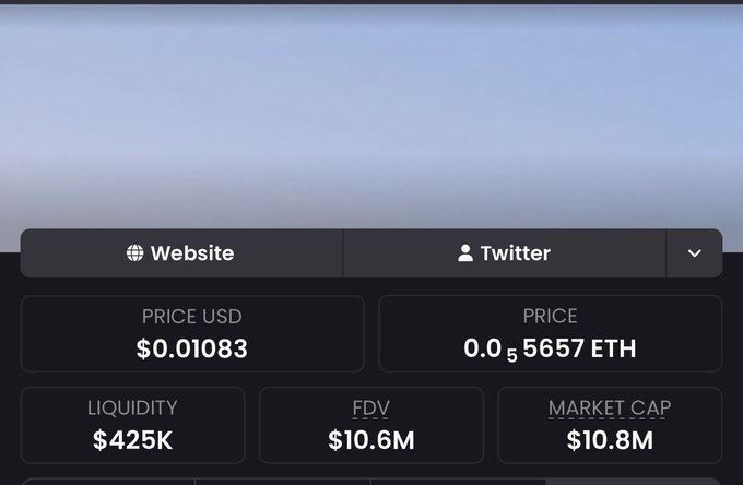 The image shows a cryptocurrency token information panel displaying a USD price of $0.01083, an ETH price of 0.0₅5657 ETH, with liquidity of $425K, FDV of $10.6M, and a market cap of $10.8M, supporting the post's claim that $INDEX has a $10M+ valuation.