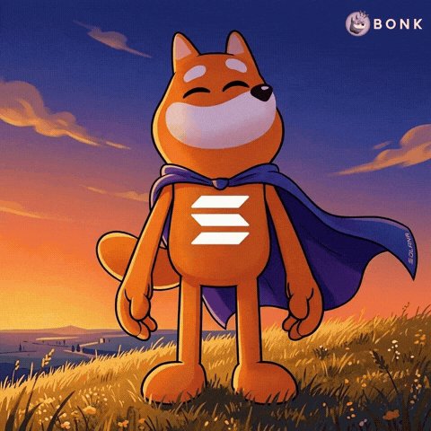 urn of gold and blue, with a cartoon dog wearing a blue cape and red hat, standing on a grassy hill against a sunset sky.