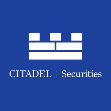 Citadel Securities logo featuring a white fortress/crown icon on a blue background with the text 'CITADEL | Securities'.