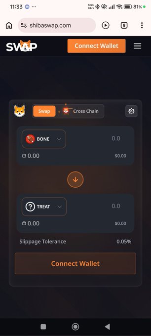 The image shows a smartphone screen displaying the Shibaswap website, which is an online marketplace for trading digital assets such as cryptocurrencies. The user interface of the website has been updated with a new design, and there are two options available on the screen - "Connect Wallet" and "Slipage Tolerance". The image also contains text that reads: "ShibArmy the shibaswap website is now loading again! shibaswap.com". This suggests that the user has successfully connected their wallet to the Shibaswap platform, and they can now engage in trading digital assets on the site.