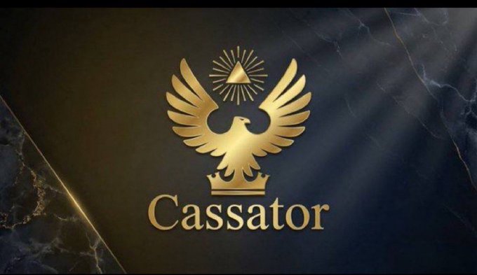 A logo featuring a golden eagle with a crown and the word 'Cassator' below it, set against a dark marble background.