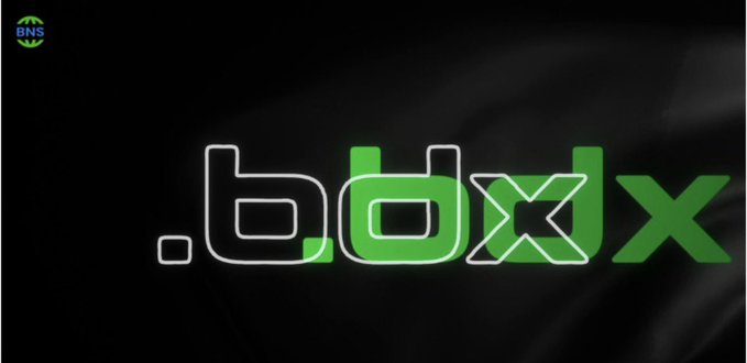 A digital graphic featuring a glowing green and white '.box' logo with an 'X' icon over a dark, textured background, with a small 'BNS' logo in the top left corner.