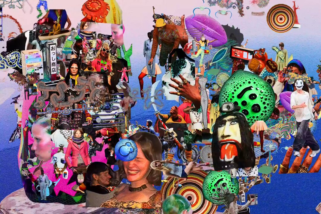 The image features a collage of various images, including people's faces with different expressions, as well as an assortment of objects such as balloons, hats, and other items. The collage appears to be a creative representation or a visual art piece that incorporates these elements into one cohesive composition. The post includes text that reads "Hello open edition #48 hours [5] tez it's called : 
Third Eye Festival! C here: t.ly/ya1xk". This suggests that the image is related to an event, possibly a festival or gathering focused on the concept of third eyes or visionaries in general. The collage and accompanying text provide context for the artwork and its connection to the post's content.
