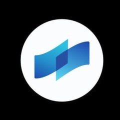 The image shows a circular logo featuring a stylized blue "M" or wave-like design on a white background, set against a black backdrop. The logo appears to represent a cryptocurrency or blockchain project, though no specific text is visible, leaving the connection to the post's mention of #COTI, Avalanche (#AVAX), and USDC institutional liquidity unclear.