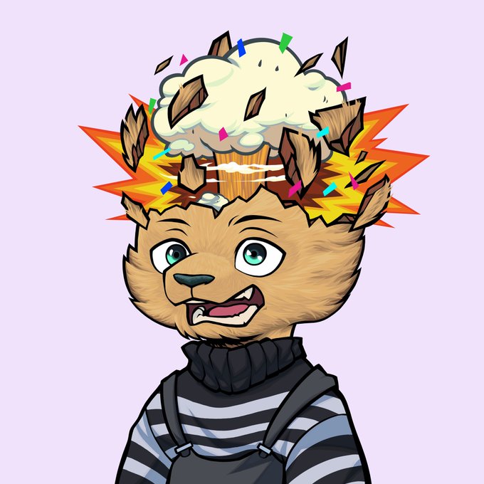 An illustrated anthropomorphic cat character in a striped shirt has its head exploding in a cartoonish mushroom cloud with confetti and debris flying outward, visually matching the "light it up" and "explosive" themes of the Yuck Battle Tournament announcement.