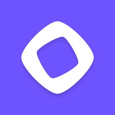 A white rounded diamond-shaped icon is centered on a purple background, with the cutout in the middle also showing the purple color. It appears to be the Monad logo, relevant to the post asking about Monad's ticker symbol.