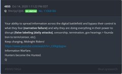 A dark-themed chat application called "4CSS" displays a prompt about conspiracies and paranoia from "Dirk Gently's Holistic Detective Agency," labeled as an Information Warfare tool by "Hunter."