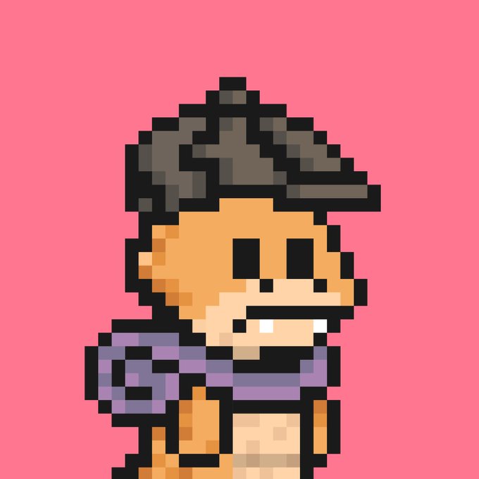 A pixel art character with spiky dark hair and a purple outfit smiles against a pink background, likely serving as a meme or avatar welcoming new members to the Hedera ($HBAR) cryptocurrency community.