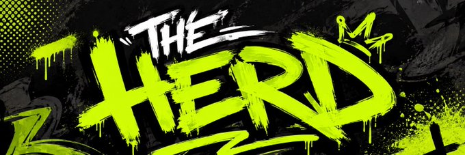 A graffiti-style graphic with the text 'THE HERD' painted in bright yellow-green on a black textured background.
