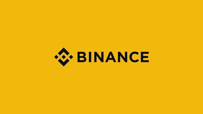 The Binance logo (a stylized diamond shape) with the word 'BINANCE' in black text centered on a solid yellow/gold background.