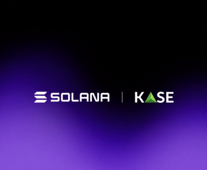 The image displays the logos of "SOLANA" and "KASE" against a dark purple gradient background, visually representing the partnership mentioned in the post about the SOLZ_KZ Solana ETF launching on Kazakhstan's KASE (Kazakhstan Stock Exchange).