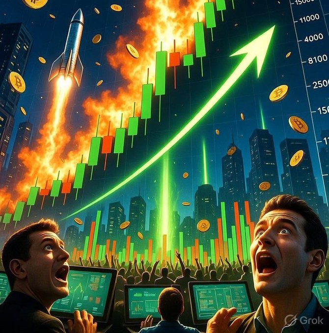The image features two men sitting at a computer desk, with one of them looking at a monitor while the other looks up towards an upward-pointing arrow. The background shows a city skyline filled with buildings, suggesting that they are in a financial district or office building. A rocket is flying over the scene, and there are coins scattered around the area. The post includes text such as "LUNC THIS YEAR !" and "0.001$? 0.01?" which may be related to the content of the image or could be part of an advertisement for a financial product or service.