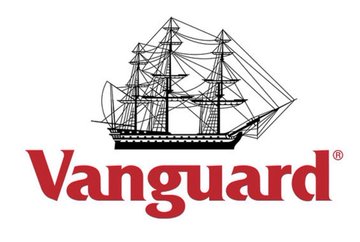 The image shows the Vanguard logo, featuring a detailed black-and-white illustration of a multi-masted sailing ship above the bold red "Vanguard" wordmark. The post "$XRP VANGUARD" suggests a connection between the XRP cryptocurrency and Vanguard, though the image itself only displays the company's branding.