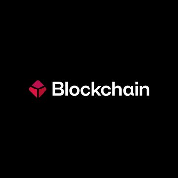 The image displays the "Blockchain" logo featuring a red cube icon on a black background, representing Blockchain.com. This branding aligns with the news about Blockchain.com partnering with NYSE Group to explore 24/7 access to tokenized U.S. stocks and ETFs via NYSE's planned digital trading system.