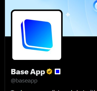 A profile card displaying the 'Base App' logo with a verified badge and the handle '@baseapp'.
