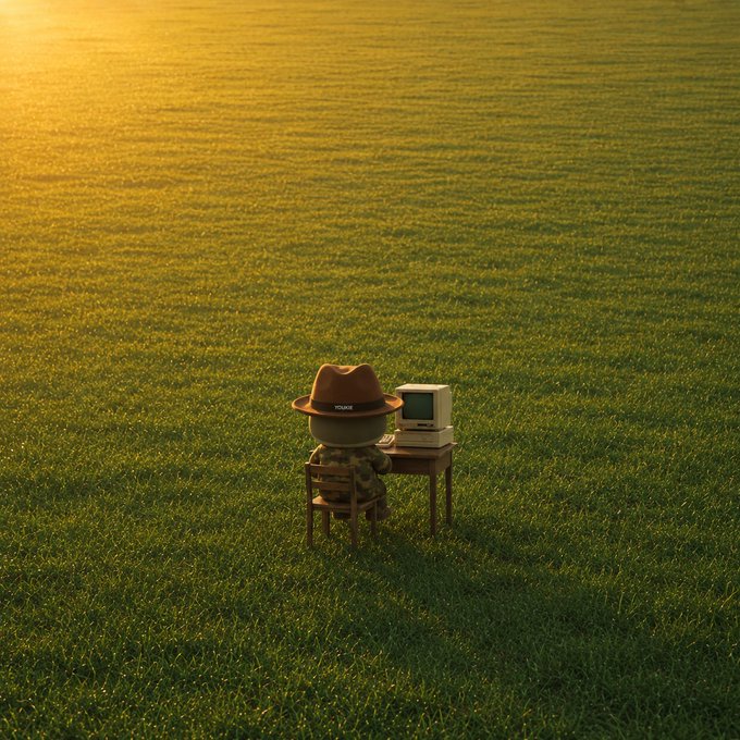 The image shows a person sitting at a desk with an old computer monitor, wearing a hat and sunglasses while working on their laptop. The scene takes place outdoors, possibly during sunset or sunrise, as indicated by the warm colors of the sky. The person appears to be focused on their work, which could suggest that they are engaged in tasks such as writing code or analyzing data.

The image also contains a caption that reads "Most people think better UX means prettier screens. But @TheARCTERMINAL is solving something deeper. Decision fatigue. Context switching. An intelligent system should reduce effort without reducing control." This could be an advertisement for a new computer, highlighting the importance of user experience and how it can impact productivity and efficiency in various tasks.