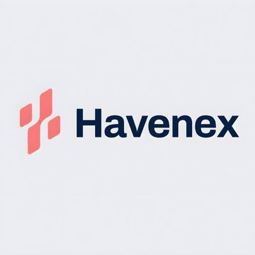 Logo of 'Havenex' displayed with a coral/pink geometric icon resembling stylized 'H' shapes next to the brand name in dark text on a light background.