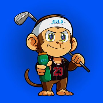 The image features a cartoon monkey wearing a basketball jersey with the number 23 and holding a water bottle. The monkey appears to be smiling, giving off a happy vibe. The background of the image is blue, which complements the overall theme of sports and fitness. There are also two other water bottles in the scene, one near the bottom left corner and another towards the top right corner.