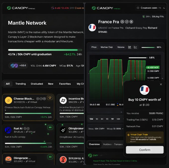 The image shows an overview of several cryptocurrency trading projects available for use on the @CNPYNetwork platform. The user has been successful in trading one of these projects, as indicated by the small gain displayed in their portfolio. The interface on the phone screen highlights various cryptocurrency exchanges, making it easy to view and compare different options.