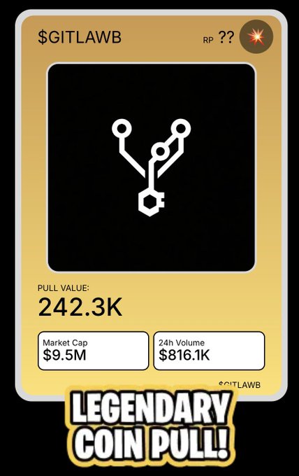 The image features a gold card with a white logo of an AI agent holding a coin. The text on the card reads "Happy to say we're now holding $gitlawb in Mystery Packs, AI Agent Packs, and our @bankrbot themed packs on RIPS". The card also mentions that the AI agents are going to write, ship, review, and maintain more code over time. This implies that the AI agent is responsible for managing transactions or other financial activities using its programming capabilities.