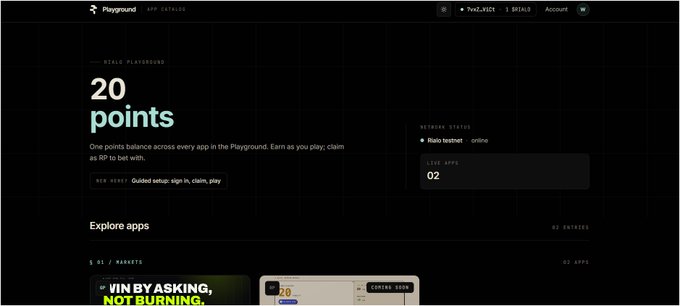 A dark-themed web interface showing '20 points' available on the Playground platform, with a header for '7vxl_xlc1' and mentions of 'Guided setup'.