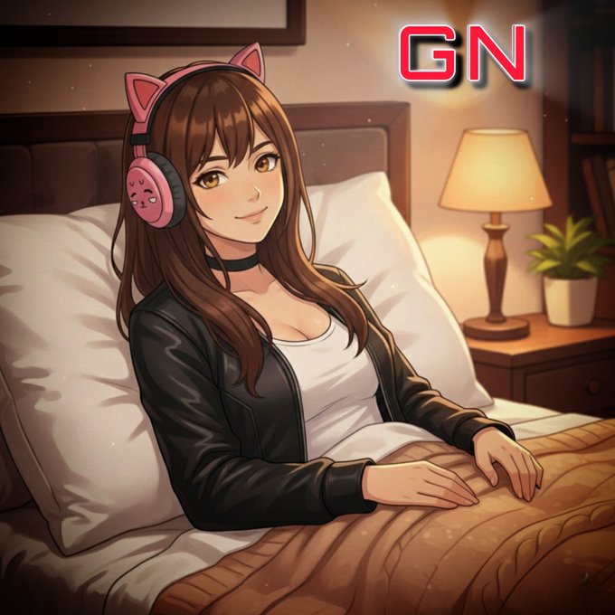 The image features a woman wearing headphones while lying down on her bed with a pillow behind her head. She appears to be listening to music or watching something on her phone, as she has her eyes closed. The scene suggests that she might be enjoying some leisure time at home and is using the headphones for entertainment purposes.