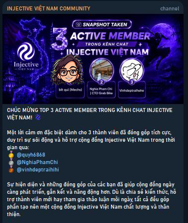 The image shows a screenshot of an email from @injective, which has been translated into Vietnamese. The email contains information about a project called Layer1-Blockchain TradFi with strong On-chain capabilities. It also mentions that the project is currently active and gaining traction in Vietnam. The email includes a link to a webpage where more details can be found.