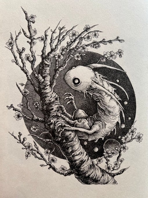 The image features a black and white illustration of a tree with branches, flowers, and leaves. The tree appears to be growing out of a circle or a ring, which adds an artistic touch to the scene. The caption for this image reads "NEW DROP on @XRPcafe #xrpfamily #xrpl #xrp". This suggests that the artist has created this piece as part of a social media post or a promotional campaign related to cryptocurrency or digital currency, possibly using the tree illustration and its elements to represent the concept of growth and expansion in the world of cryptocurrency.