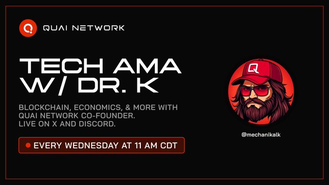 The image features a poster with a cartoon character wearing sunglasses and a red hat, which appears to be promoting an event related to technology and blockchain. The poster includes text that reads "Tech Ama W/Dr. K", indicating that this is an open community AMA focused on tech-related topics. It also mentions the hashtag #proofofwork and the date of the event, suggesting it's a scheduled online gathering for discussion or Q&A sessions about Proof-of-Work, decentralized AI inference, mining, or similar subjects. The poster encourages viewers to join in by sharing their thoughts or asking questions on social media platforms using the provided hashtag.