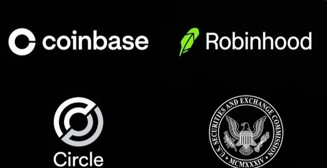 The image displays four logos on a black background: Coinbase, Robinhood, Circle, and the Securities and Exchange Commission (SEC) seal. The visual aligns with the post's message about the SEC's new 5-year pathway for tokenized U.S. stocks to trade on public blockchains, highlighting Coinbase, Robinhood, and Circle as the cited early beneficiaries alongside the regulatory agency driving the change.