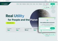 Habitat website homepage displaying "Real Utility for People and the Planet" with a chat prompt asking "Get notified when we launch" and buttons to Connect with a real human or Explore the site.