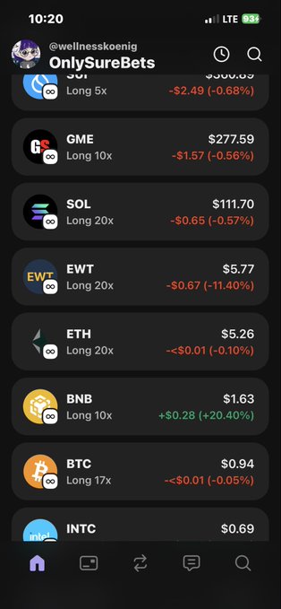 The image shows a cell phone screen displaying various cryptocurrency icons, including Bitcoin and Ethereum. The main focus of the post is Bitcoin, as indicated by its positioning at the top. There's also a small description below that provides some context about this particular icon on the screen. The background color of the scene appears to be black. The text in the image reads: "Hab 1$ dca Bitcoin gemacht und eth 5$ weil der schon da war". This suggests that the person who posted the image is interested in Bitcoin and wants to share its importance or impact on a specific event or idea.