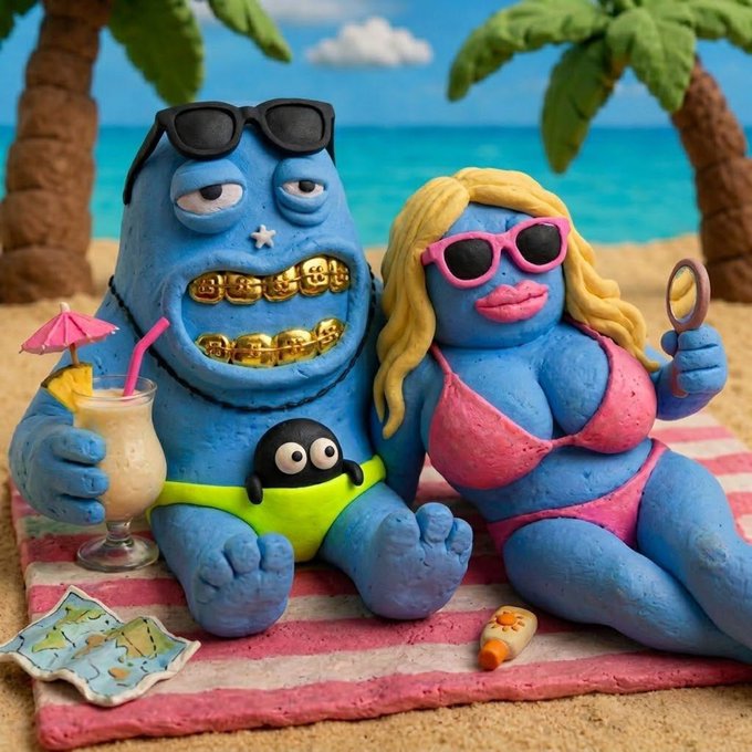 The focus of this image is a cartoon character, likely a man and woman, sitting together on a beach with drinks and sunglasses. The creatorfi has been tagged with @wallchain, which suggests that they might be collaborating or promoting each other's work. The post also mentions that there are brands benefiting more from the creatorfi collaboration, such as efficient user acquisition and better audience targeting through their campaigns.
