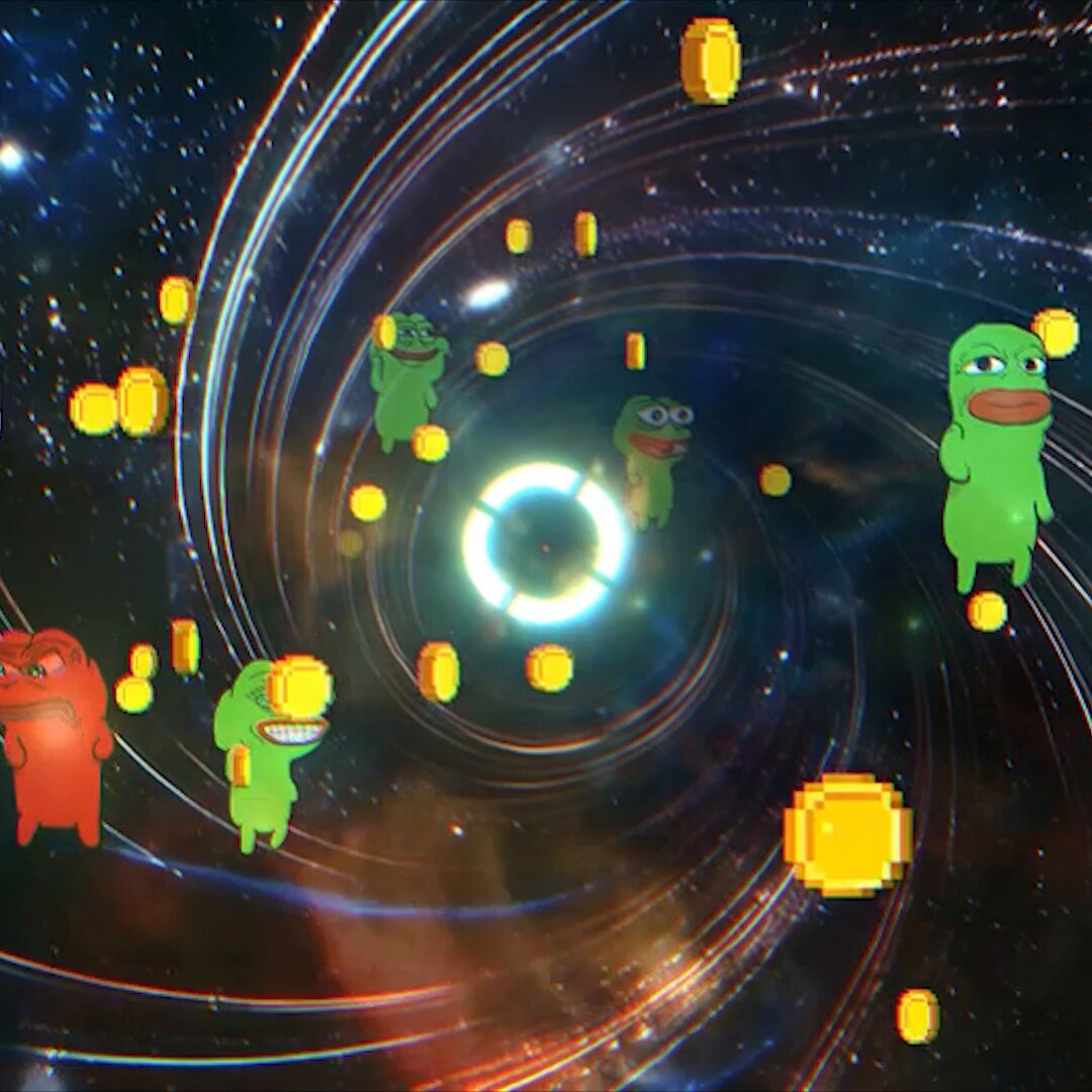 The image features a cartoon scene with a group of green frogs sitting around each other. The frogs are positioned at various locations within the frame, creating an interesting composition. In addition to the frogs, there are also several coins scattered throughout the image, adding depth and detail to the scene. The background is filled with stars, giving the impression that they are in outer space or a galaxy setting. The post includes text about a guy named "Storytime A" who has been blowing up every single time he checks his home balance at the end of a week. He has blown up 1001x positions for three days straight and has blown up 12 liquidations during this period, which adds to the overall sense of chaos in the scene.