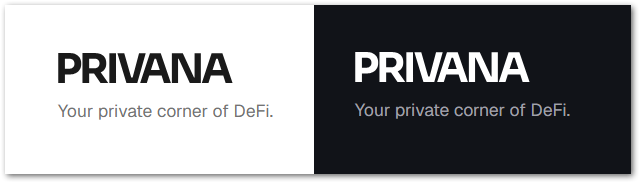 A logo graphic for PRIVANA featuring the tagline 'Your private corner of DeFi' shown in both white and black background versions.