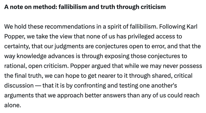 A text excerpt titled 'A note on method: fallibilism and truth through criticism' discussing Karl Popper's philosophy on knowledge and critical discussion.