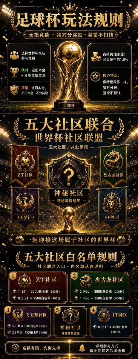 The image features an advertisement with a large golden trophy at the top center, surrounded by various other awards. Below that are Chinese text, which likely discuss different achievements or contests where players can participate to win these awards. The phrase "欢迎几大社区参与足球杯" suggests a sense of prestige and importance associated with the events held at this location.