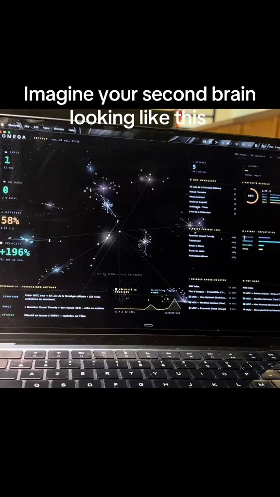 A laptop computer is open, with an image of a spreadsheet or data analysis software displayed on its screen. The caption reads "IMAGE YOUR SECOND BLENDING IS A DIARY. THIS turns it into a system that actually makes you better. Obsidian + Claude. Every trade studied automatically. Every pattern surfaced before it costs you again. 30 days to edge clarity. Bookmark this now.", suggesting the importance of data analysis and trend observation in business operations.