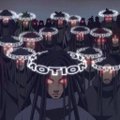 Digital art of a character with a wide-brimmed hat labeled 'HOT100' surrounded by small panda-like figures in similar hats.