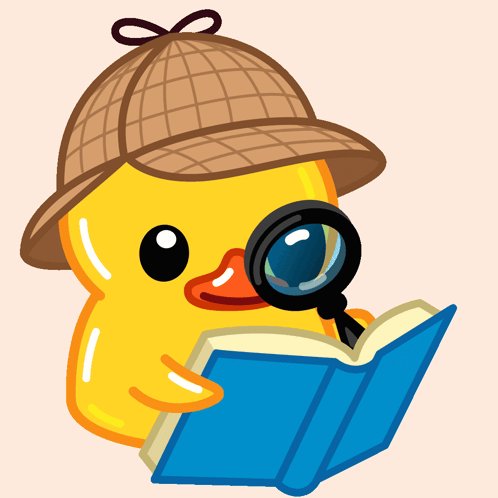 The image features a yellow duck wearing a brown hat, holding an open book with its beak while looking through a magnifying glass held up to its eye. The background of the image is white, which makes the colors of the duck and the book stand out more prominently. The caption at the bottom of the image reads "Great read @JakeGagain $UTYA $TON".