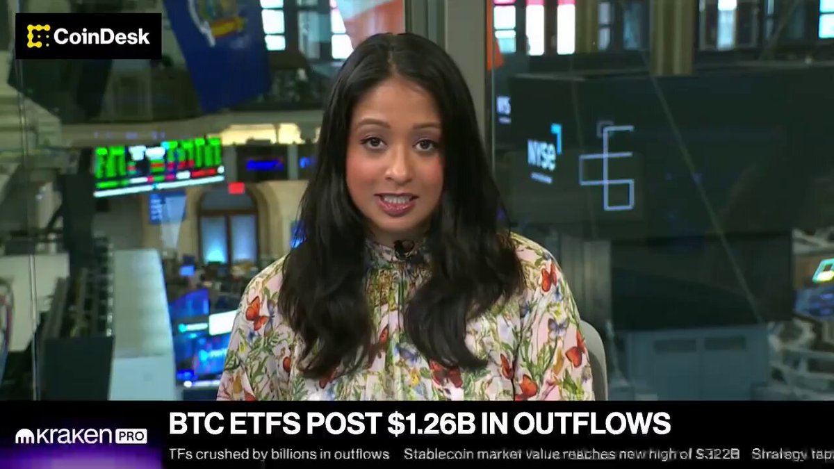 The image features a woman with long dark hair, wearing a floral print shirt, sitting at a desk while talking into a microphone. The background of the image shows a newsroom setting with various desks and chairs scattered around. The text on the image reads "CAPITAL ROTATES INTO $HYPE, $SOL, $XRP ETFs Meanwhile $BTC + ETH ETFs continue bleeding billions. Feels like the market is moving away from crowded large caps and chasing faster upside again." This post seems to be discussing the performance of different ETFs in terms of capitalization and their recent gains or losses.