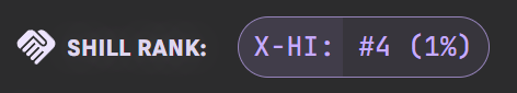 A dark-themed graphic displaying text that reads 'SKILL RANK:' and 'X-HI: #4 (1%)' alongside a winged logo.