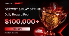 A promotional advertisement with 'ZHDER' and 'MSRG' branding, promoting a 'DEPOSIT & PLAY SPRINT' event with a daily reward pool of '$100,000+' and a 'JOIN NOW' button, set to run for 2 weeks.