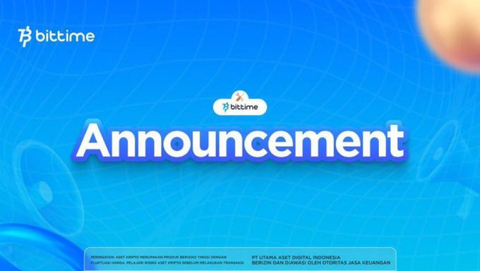 A blue-themed graphic displays the Bittime logo with the word 'Announcement' prominently featured in large white letters.