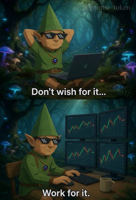The image features two cartoon characters wearing green hats with sunglasses sitting at a desk with a laptop computer open in front of them. The text "Don't wish for it... Work for it." is written above the characters, suggesting that they should focus on their work and not dwell on negative thoughts or circumstances.