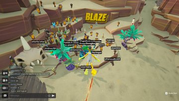 A screenshot from a multiplayer online game showing players with "BLAZE" displayed above them in a desert/canyon environment with various usernames visible.