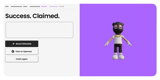 The image features a cartoon character, possibly a monster or a character from a video game, standing against a purple background with white text that reads "Success. Claimed." The character appears to be wearing a black mask and has a pair of white gloves on their hands. There is also a small caption below the image stating "Focus on what is in the image and how it relates to the post".